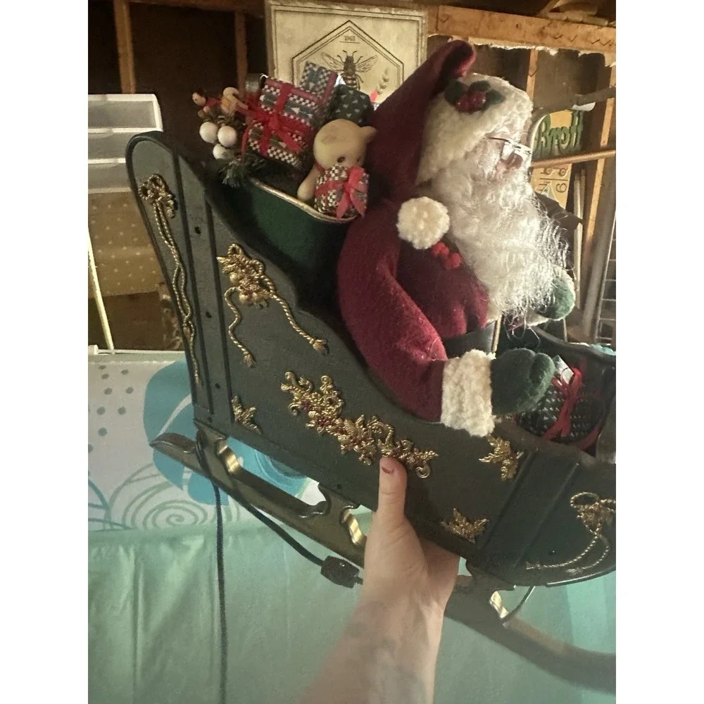 Santa Sleigh+Reindeer Vintage 1998 Christmas Holiday Creation Animatedmusic Work